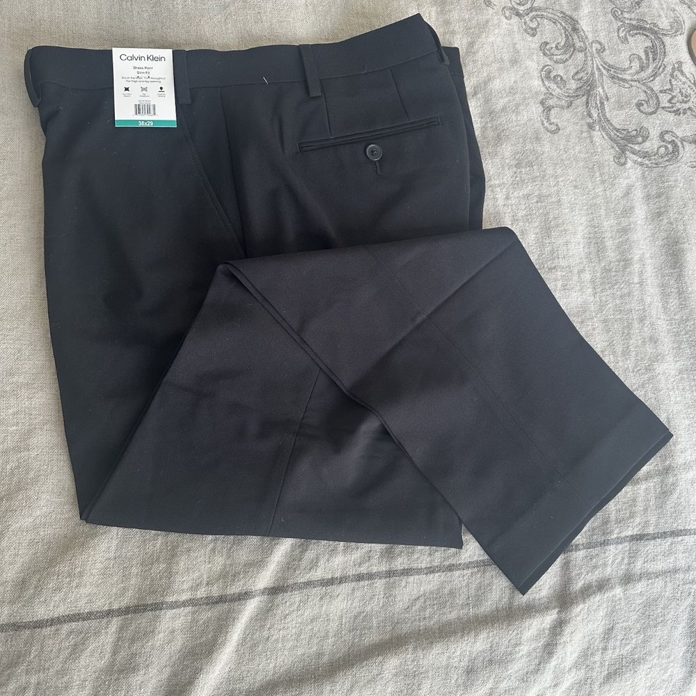 CALVIN KLEIN Men's Slim Fit Dress Pant Stretch Quick Dry Wicking BLACK 38x29 NEW